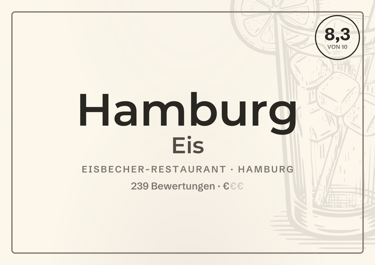Illustriertes Poster von Hamburg Eis, Eisbecher-Restaurant in Hamburg: Bewertung 8,3 von 10 aus 239 Bewertungen, Preisniveau €