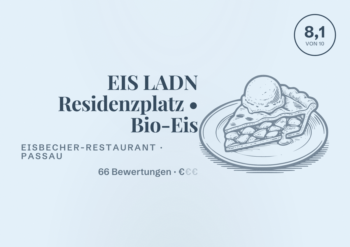 Illustriertes Poster von EIS LADN Residenzplatz • Bio-Eis, Eisbecher-Restaurant in Passau: Bewertung 8,1 von 10 aus 66 Bewertungen, Preisniveau €