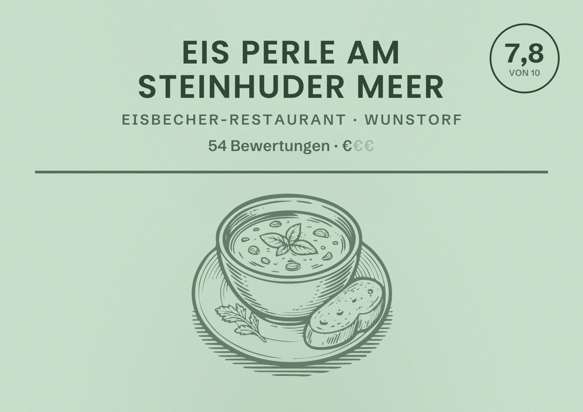Illustriertes Poster von Eis Perle am Steinhuder Meer, Eisbecher-Restaurant in Wunstorf: Bewertung 7,8 von 10 aus 54 Bewertungen, Preisniveau €