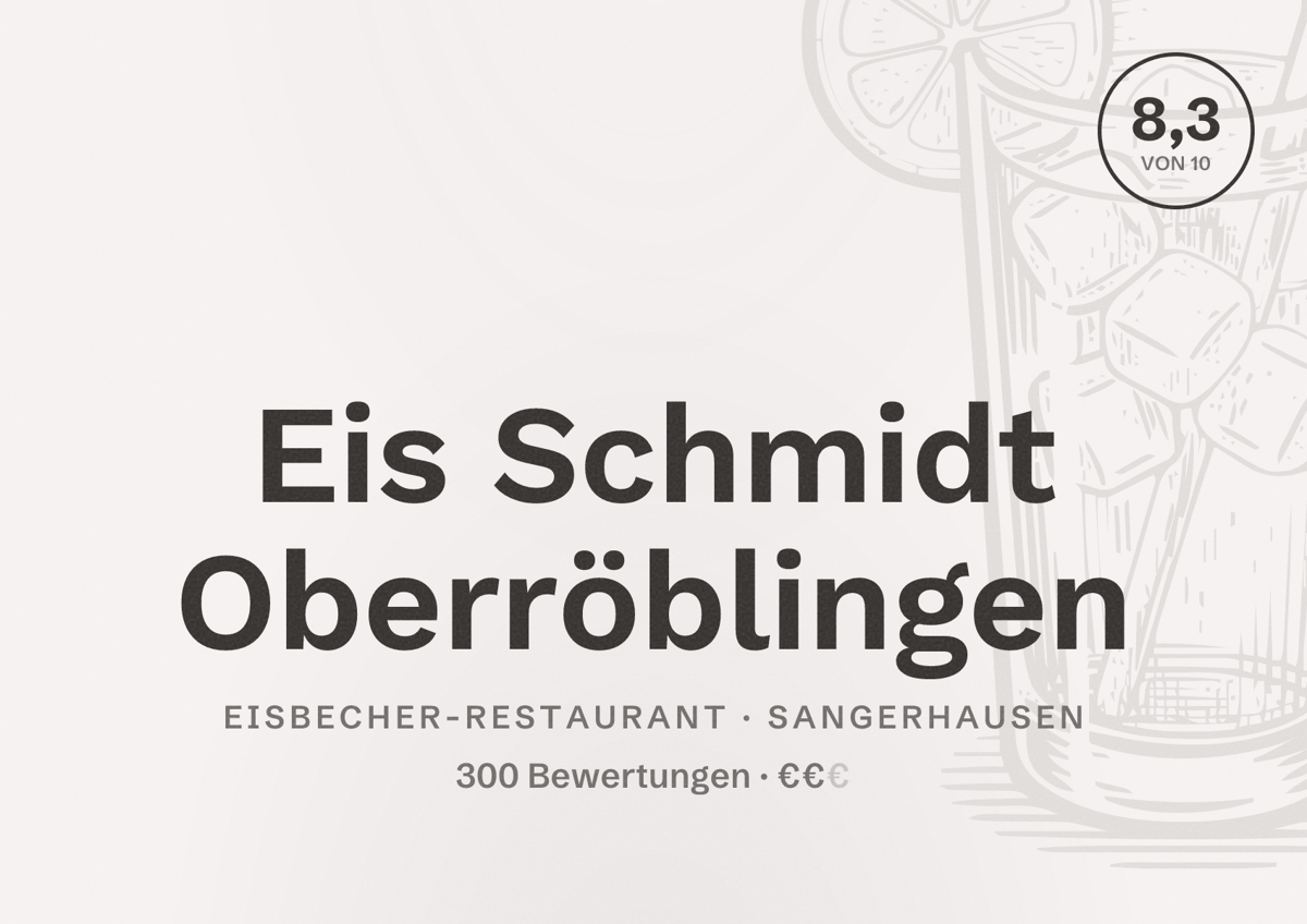 Illustriertes Poster von Eis Schmidt Oberröblingen, Eisbecher-Restaurant in Sangerhausen: Bewertung 8,3 von 10 aus 300 Bewertungen, Preisniveau €€