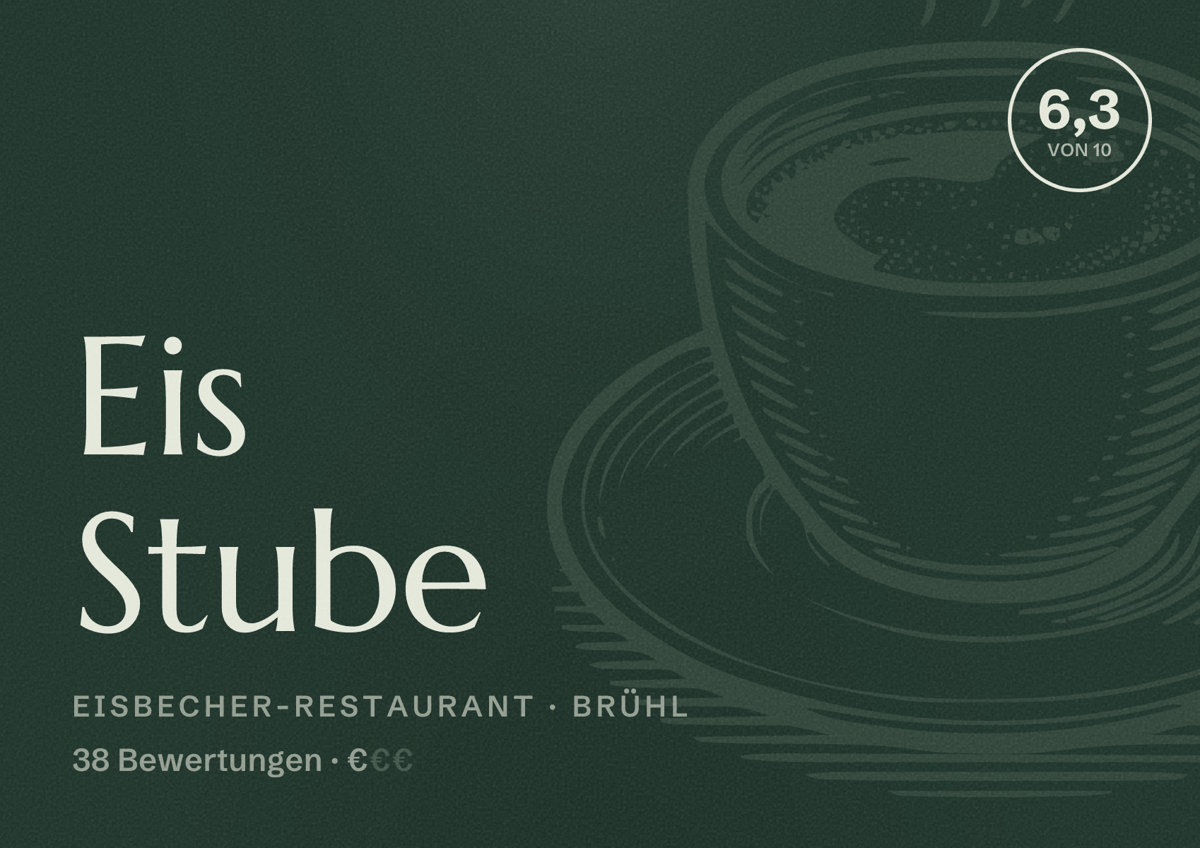 Illustriertes Poster von Eis Stube, Eisbecher-Restaurant in Brühl: Bewertung 6,3 von 10 aus 38 Bewertungen, Preisniveau €