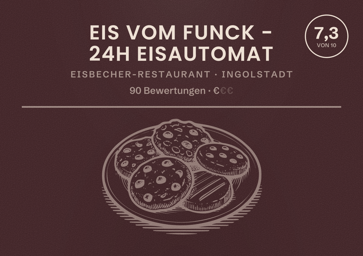 Illustriertes Poster von Eis vom Funck - 24h Eisautomat, Eisbecher-Restaurant in Ingolstadt: Bewertung 7,3 von 10 aus 90 Bewertungen, Preisniveau €