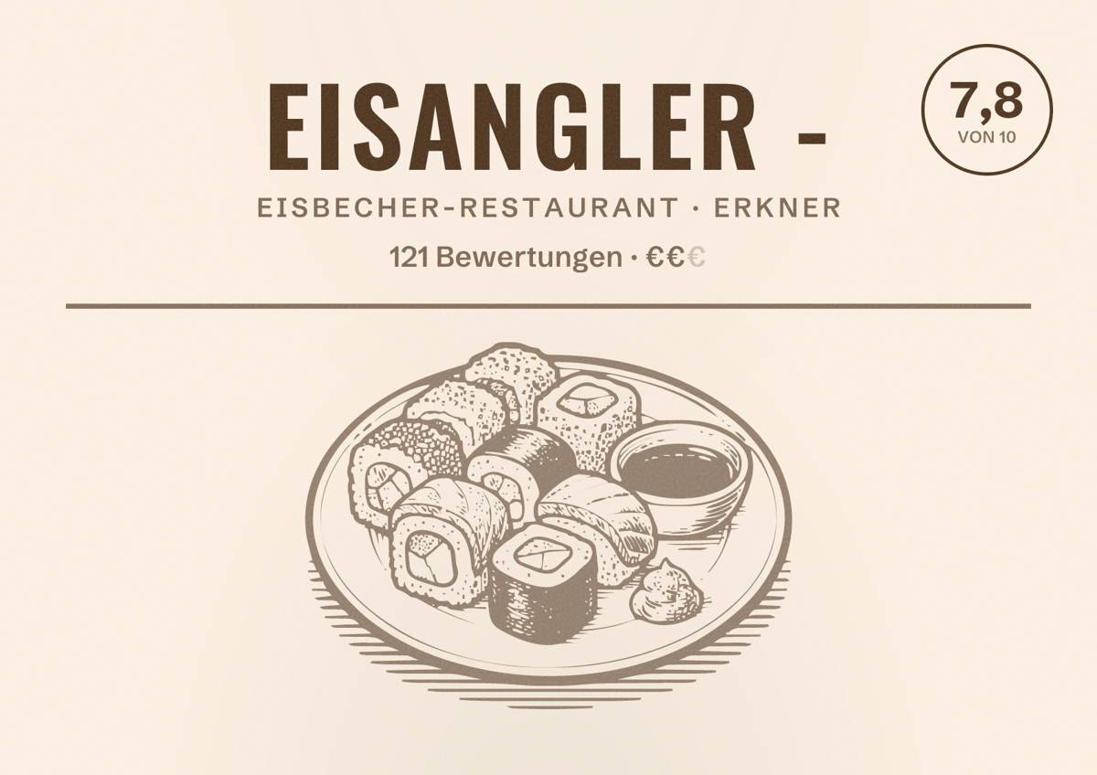 Illustriertes Poster von Eisangler -, Eisbecher-Restaurant in Erkner: Bewertung 7,8 von 10 aus 121 Bewertungen, Preisniveau €€
