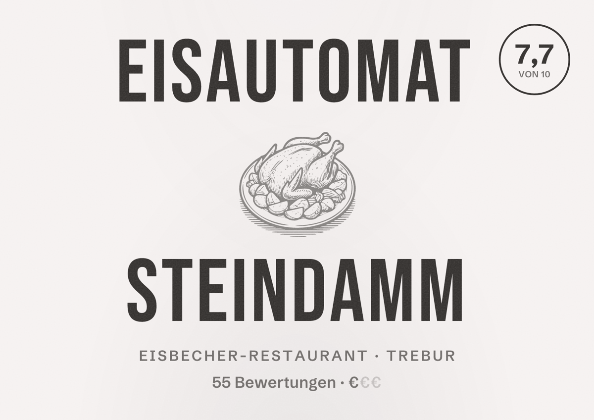 Illustriertes Poster von Eisautomat Steindamm, Eisbecher-Restaurant in Trebur: Bewertung 7,7 von 10 aus 55 Bewertungen, Preisniveau €