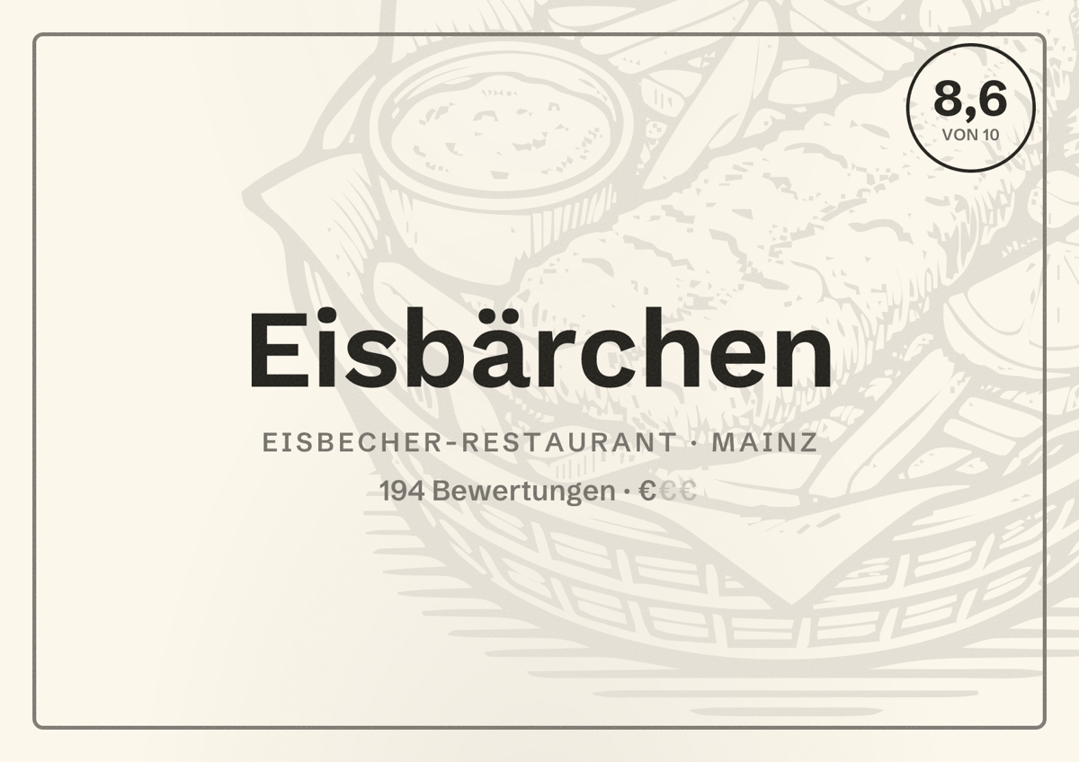 Illustriertes Poster von Eisbärchen, Eisbecher-Restaurant in Mainz: Bewertung 8,6 von 10 aus 194 Bewertungen, Preisniveau €