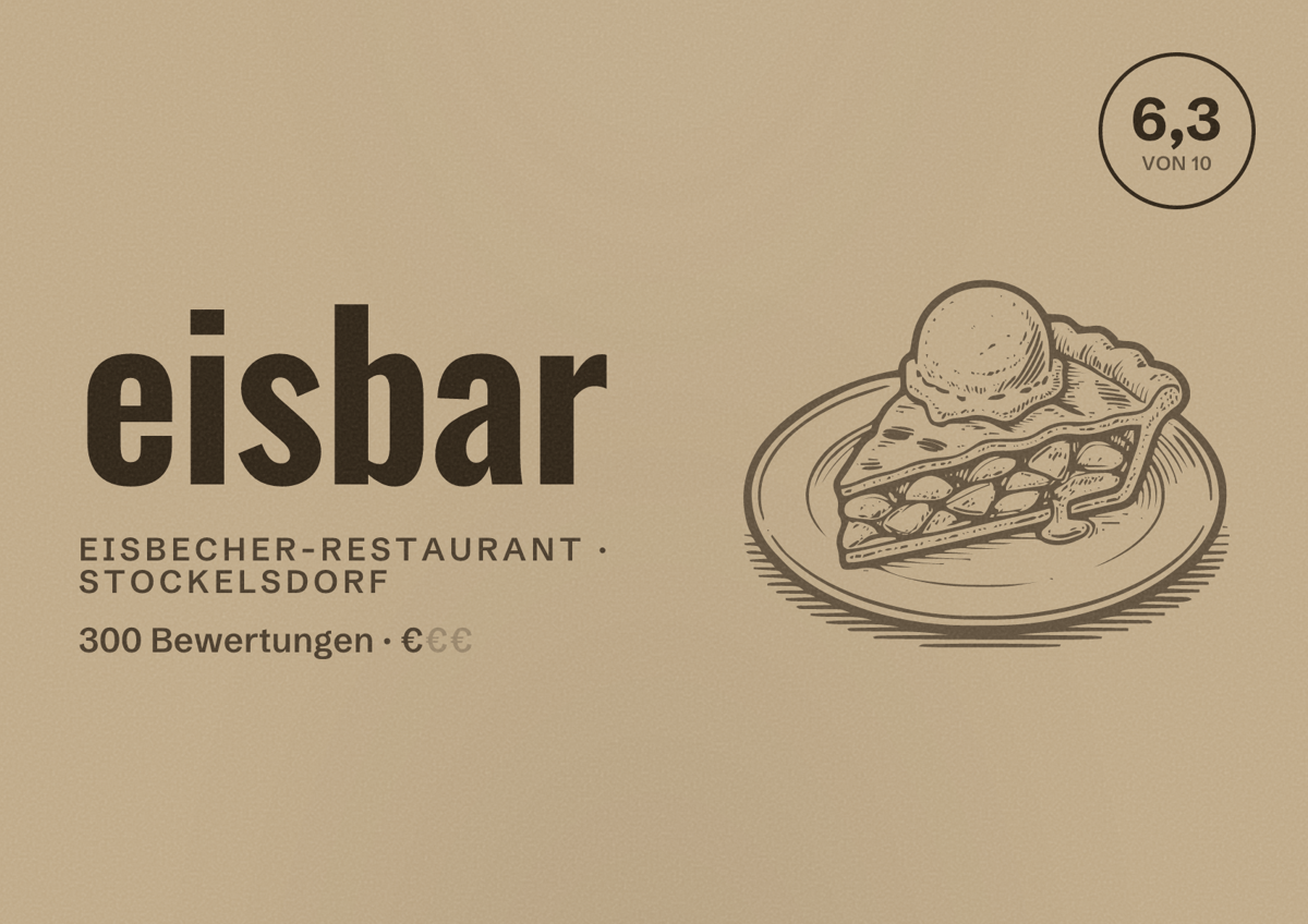 Illustriertes Poster von eisbar, Eisbecher-Restaurant in Stockelsdorf: Bewertung 6,3 von 10 aus 300 Bewertungen, Preisniveau €