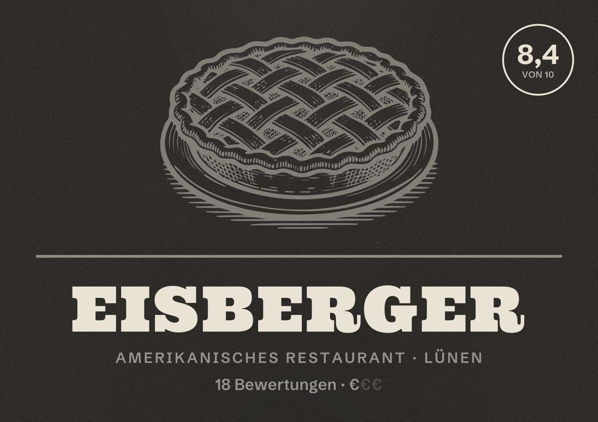 Illustriertes Poster von EisBerger, Amerikanisches Restaurant in Lünen: Bewertung 8,4 von 10 aus 18 Bewertungen, Preisniveau €