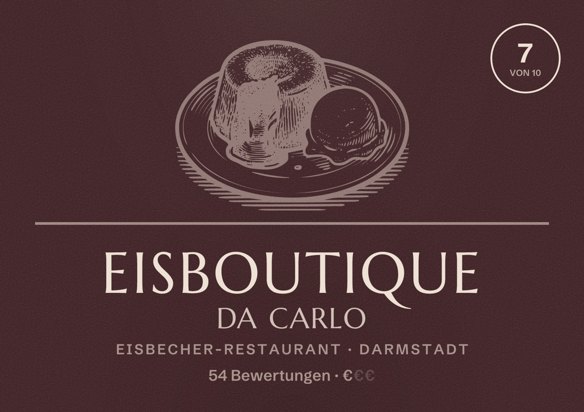 Illustriertes Poster von Eisboutique da Carlo, Eisbecher-Restaurant in Darmstadt: Bewertung 7 von 10 aus 54 Bewertungen, Preisniveau €