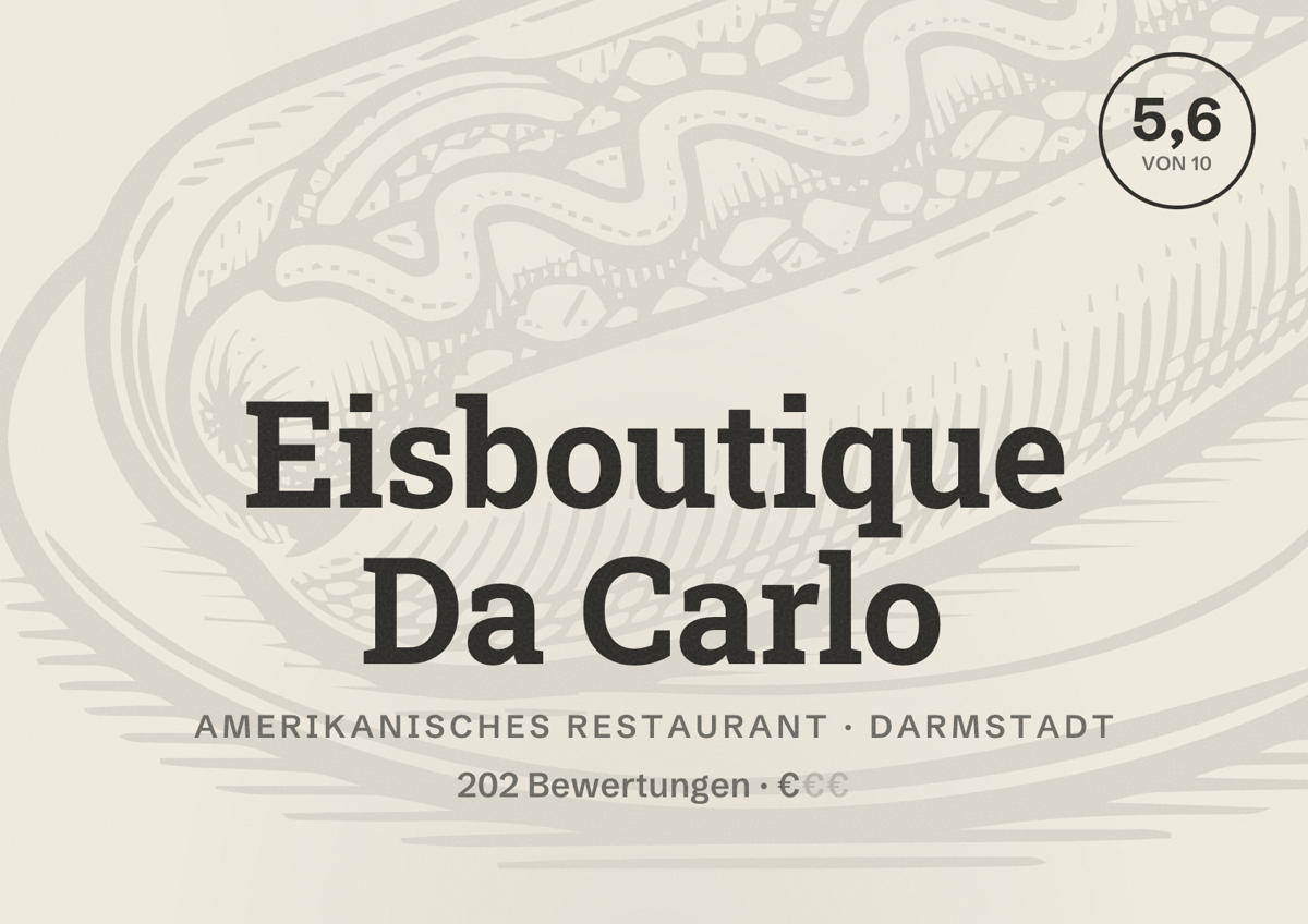Illustriertes Poster von Eisboutique Da Carlo, Amerikanisches Restaurant in Darmstadt: Bewertung 5,6 von 10 aus 202 Bewertungen, Preisniveau €