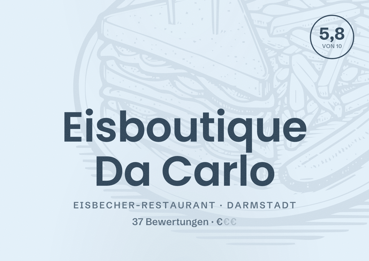 Illustriertes Poster von Eisboutique Da Carlo, Eisbecher-Restaurant in Darmstadt: Bewertung 5,8 von 10 aus 37 Bewertungen, Preisniveau €