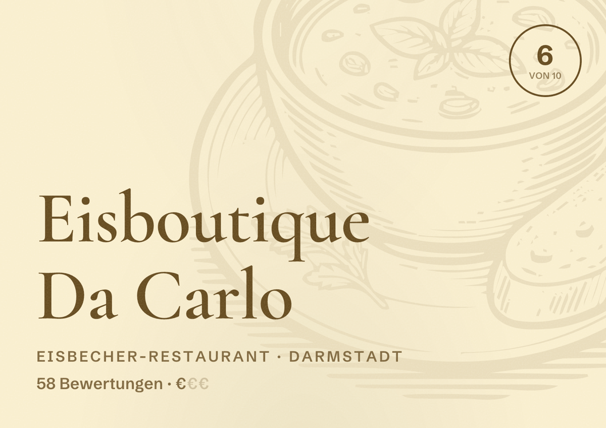 Illustriertes Poster von Eisboutique Da Carlo, Eisbecher-Restaurant in Darmstadt: Bewertung 6 von 10 aus 58 Bewertungen, Preisniveau €