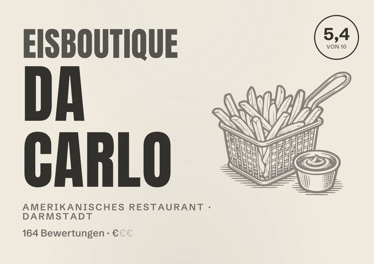 Illustriertes Poster von Eisboutique Da Carlo, Amerikanisches Restaurant in Darmstadt: Bewertung 5,4 von 10 aus 164 Bewertungen, Preisniveau €