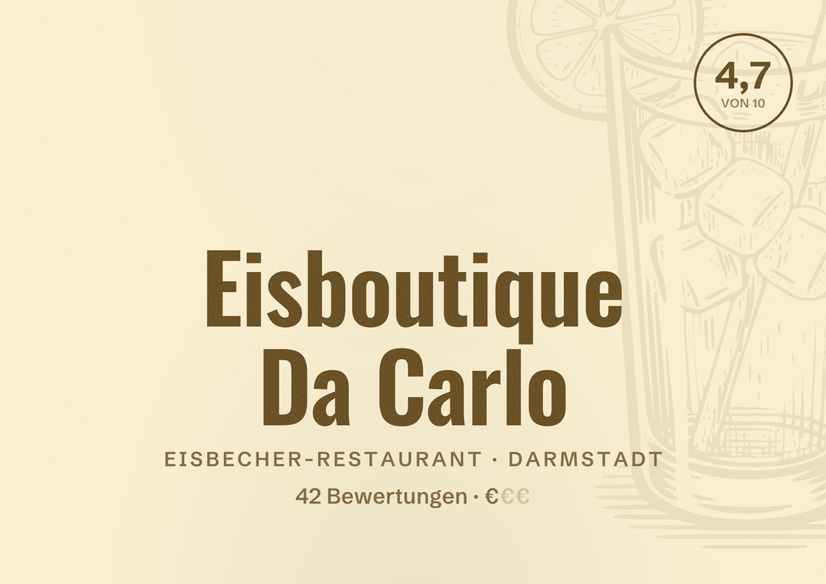 Illustriertes Poster von Eisboutique Da Carlo, Eisbecher-Restaurant in Darmstadt: Bewertung 4,7 von 10 aus 42 Bewertungen, Preisniveau €