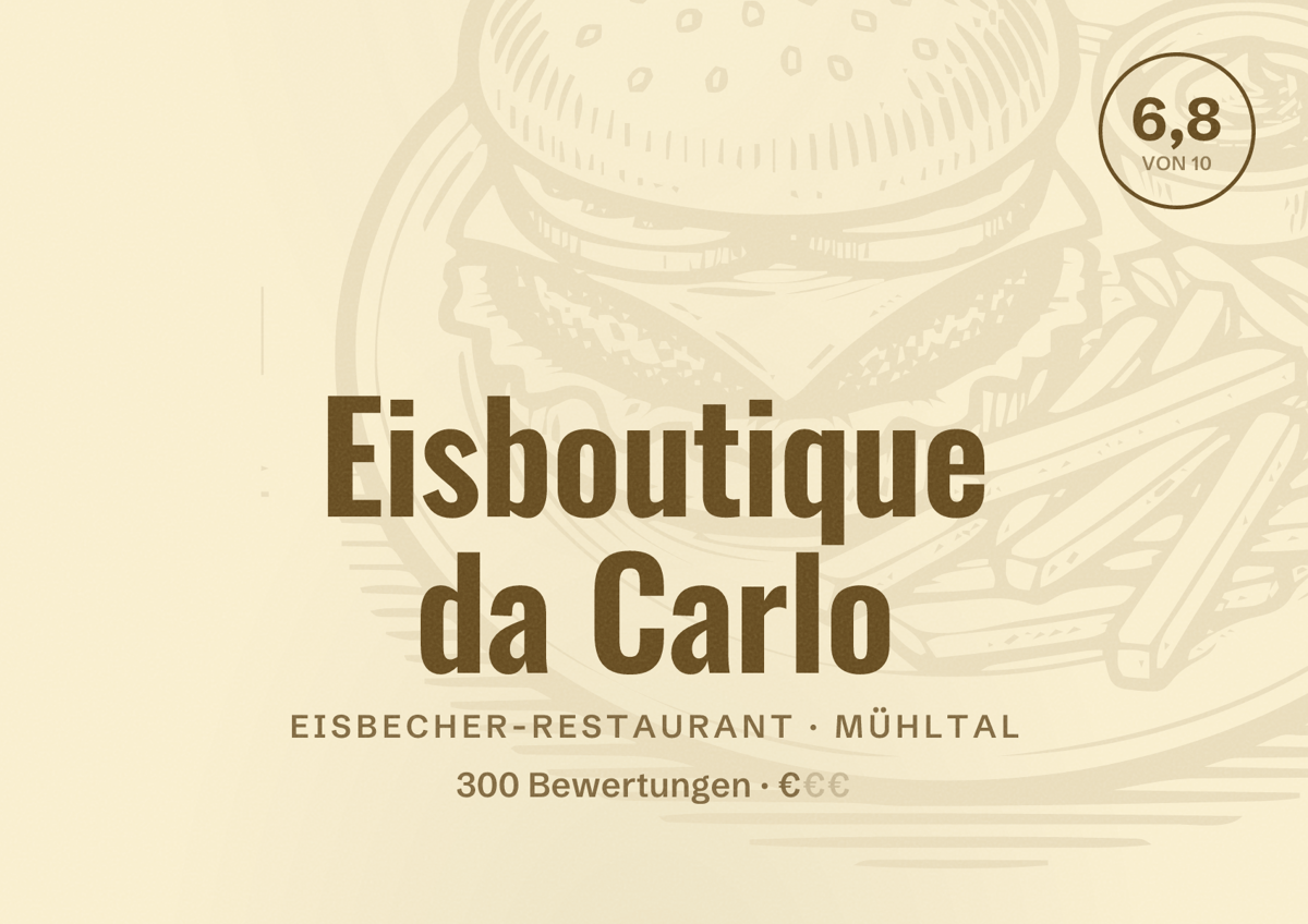 Illustriertes Poster von Eisboutique da Carlo, Eisbecher-Restaurant in Mühltal: Bewertung 6,8 von 10 aus 300 Bewertungen, Preisniveau €