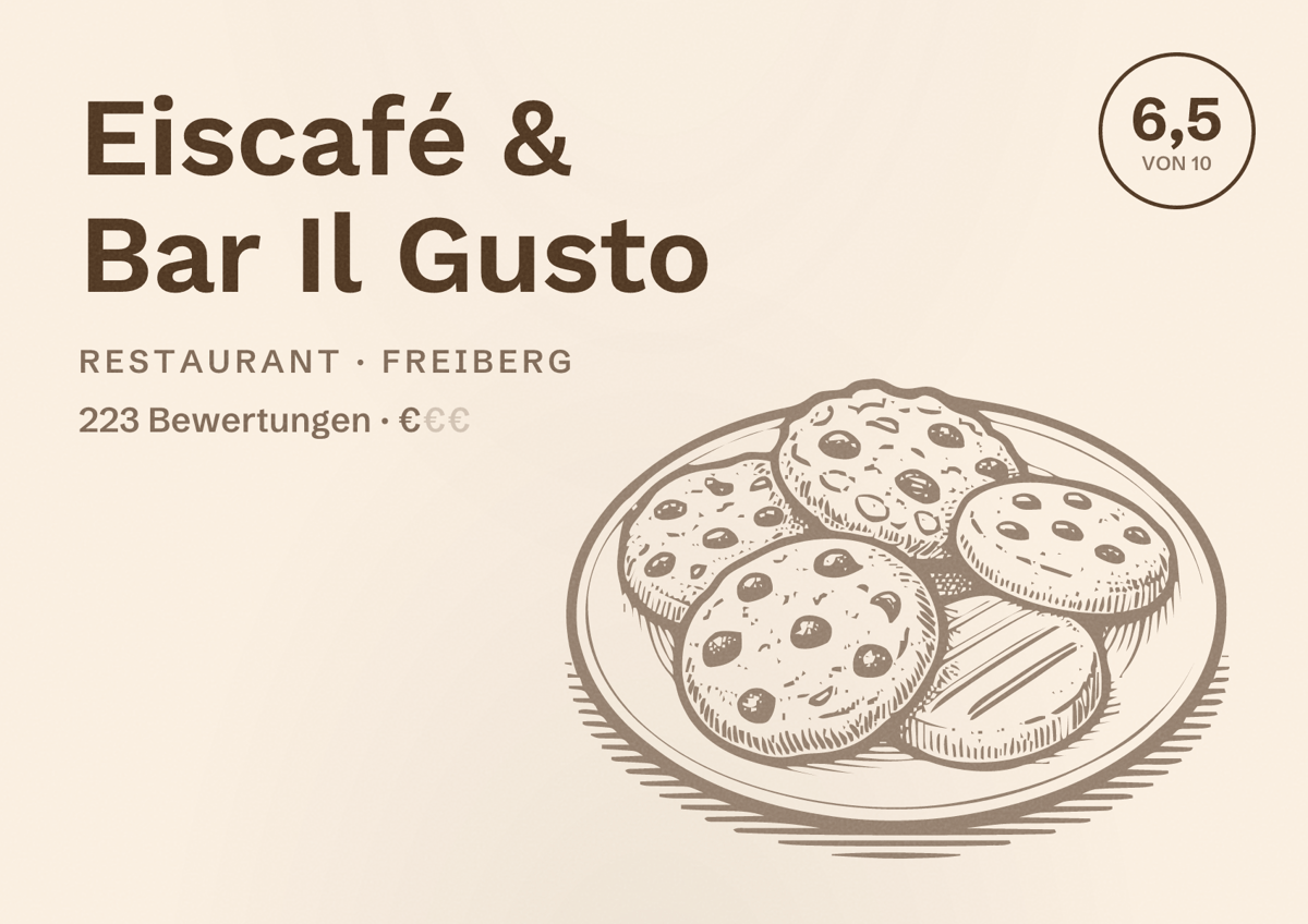 Illustriertes Poster von Eiscafé & Bar Il Gusto, Restaurant in Freiberg: Bewertung 6,5 von 10 aus 223 Bewertungen, Preisniveau €