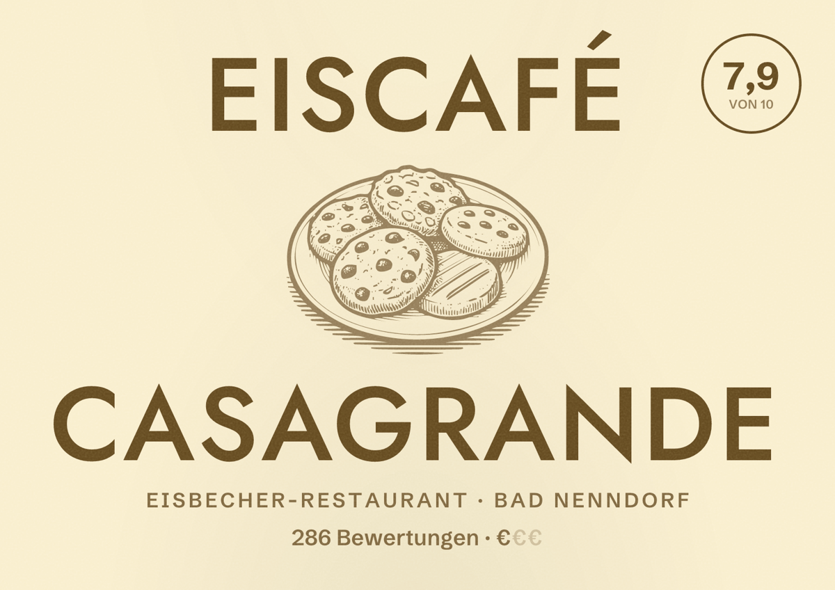 Illustriertes Poster von Eiscafé Casagrande, Eisbecher-Restaurant in Bad Nenndorf: Bewertung 7,9 von 10 aus 286 Bewertungen, Preisniveau €