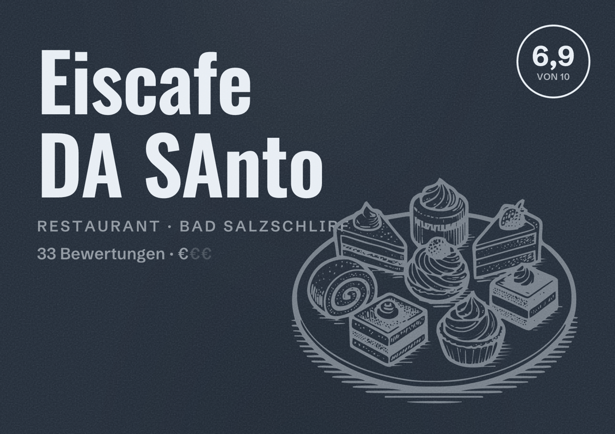 Illustriertes Poster von Eiscafe DA SAnto, Restaurant in Bad Salzschlirf: Bewertung 6,9 von 10 aus 33 Bewertungen, Preisniveau €
