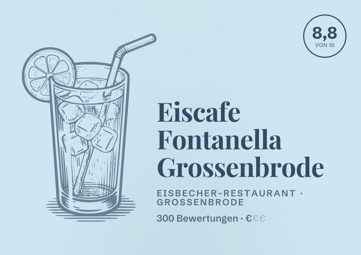 Illustriertes Poster von Eiscafe Fontanella Grossenbrode, Eisbecher-Restaurant in Großenbrode: Bewertung 8,8 von 10 aus 300 Bewertungen, Preisniveau €