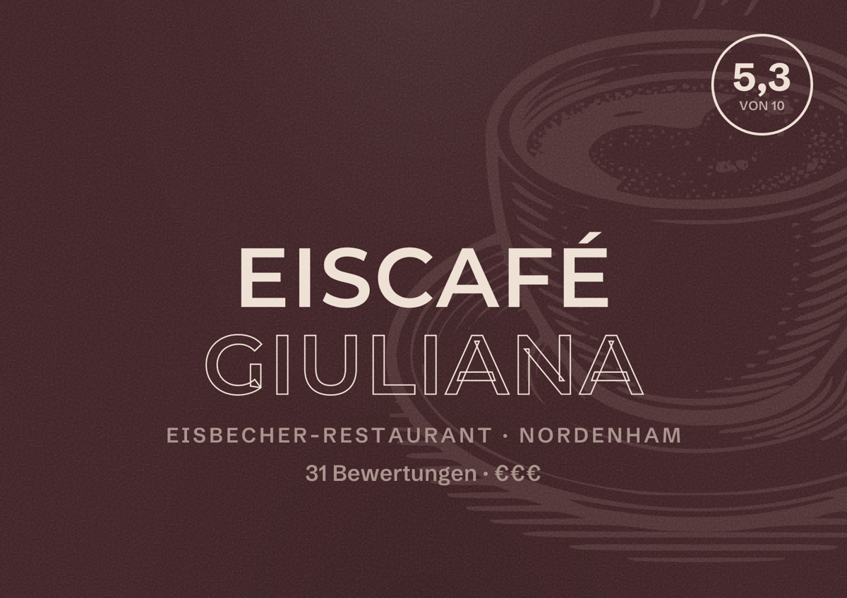 Illustriertes Poster von Eiscafé Giuliana, Eisbecher-Restaurant in Nordenham: Bewertung 5,3 von 10 aus 31 Bewertungen, Preisniveau €€€