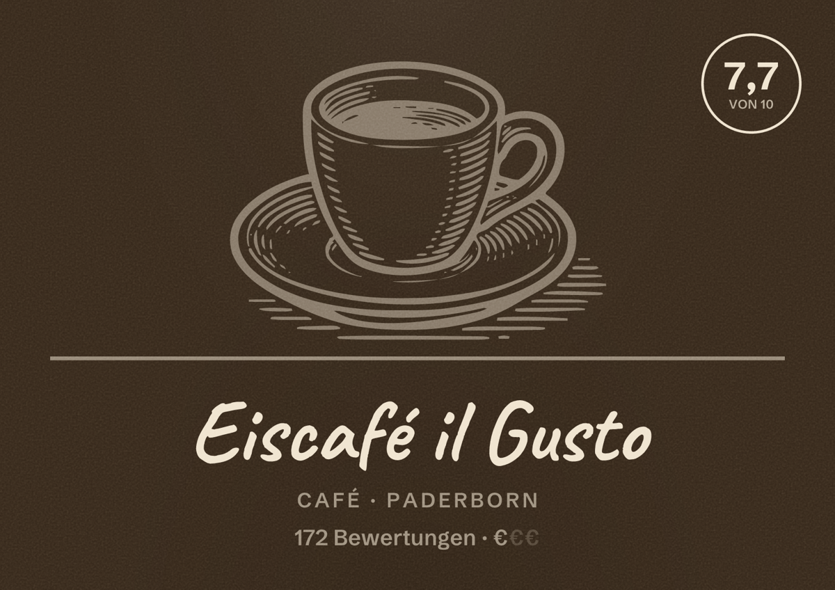 Illustriertes Poster von Eiscafé il Gusto, Café in Paderborn: Bewertung 7,7 von 10 aus 172 Bewertungen, Preisniveau €