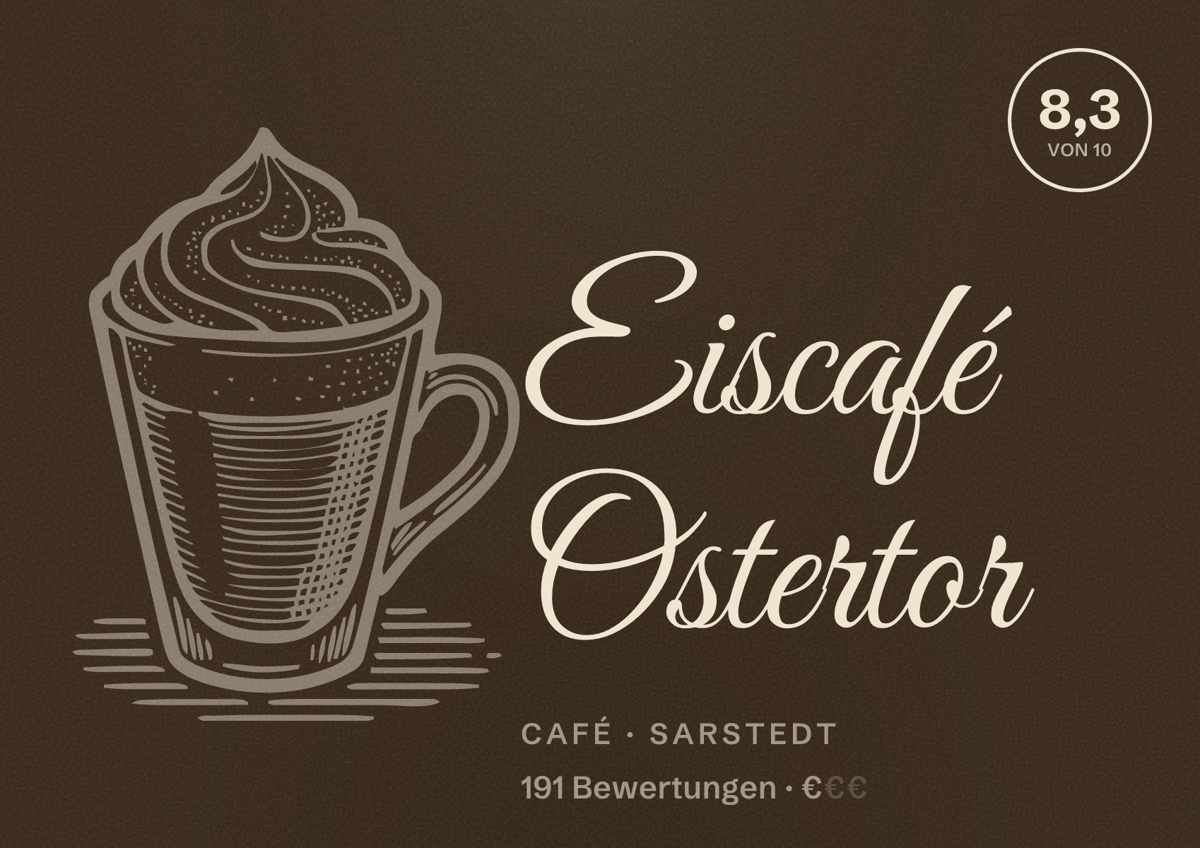 Illustriertes Poster von Eiscafé Ostertor, Café in Sarstedt: Bewertung 8,3 von 10 aus 191 Bewertungen, Preisniveau €