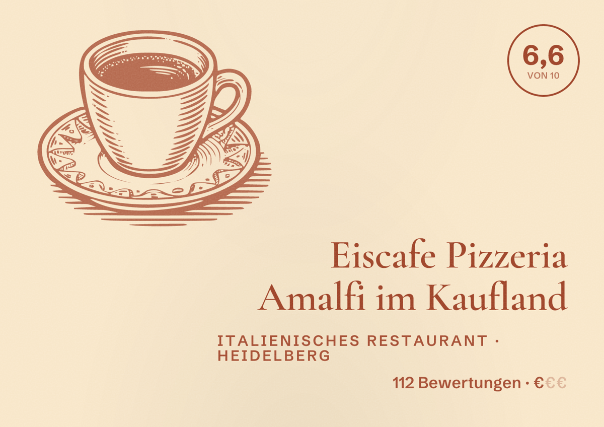 Illustriertes Poster von Eiscafe Pizzeria Amalfi im Kaufland, Italienisches Restaurant in Heidelberg: Bewertung 6,6 von 10 aus 112 Bewertungen, Preisniveau €