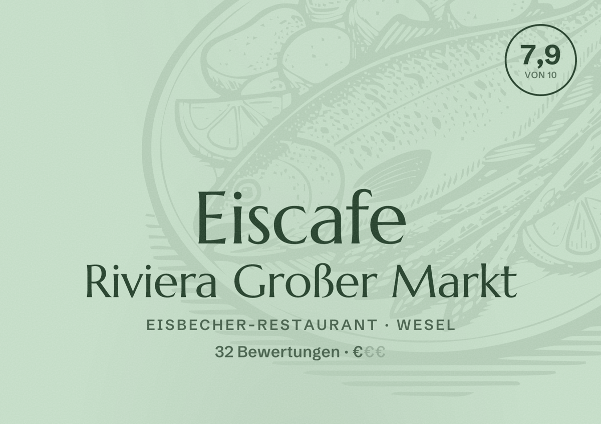 Illustriertes Poster von Eiscafe Riviera Großer Markt, Eisbecher-Restaurant in Wesel: Bewertung 7,9 von 10 aus 32 Bewertungen, Preisniveau €