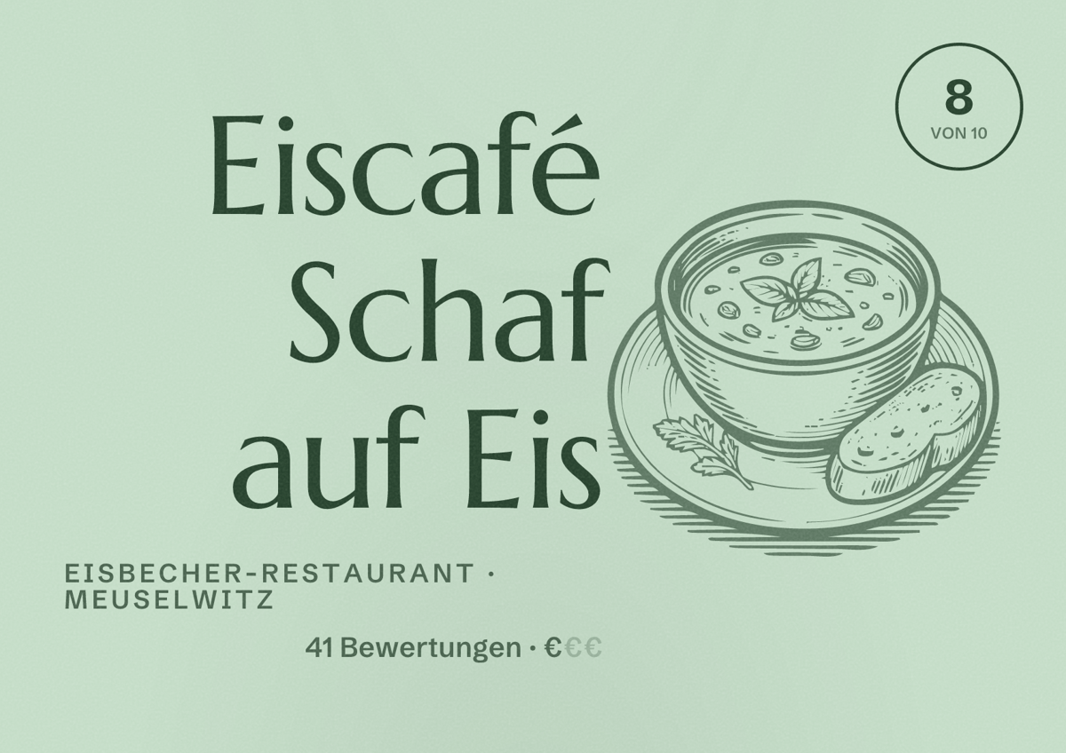 Illustriertes Poster von Eiscafé Schaf auf Eis, Eisbecher-Restaurant in Meuselwitz: Bewertung 8 von 10 aus 41 Bewertungen, Preisniveau €