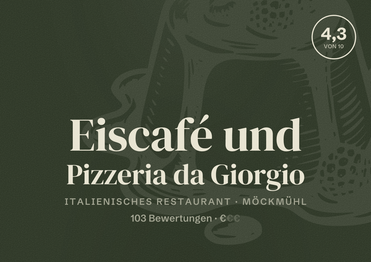 Illustriertes Poster von Eiscafé und Pizzeria da Giorgio, Italienisches Restaurant in Möckmühl: Bewertung 4,3 von 10 aus 103 Bewertungen, Preisniveau €