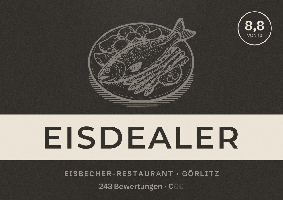 Illustriertes Poster von Eisdealer, Eisbecher-Restaurant in Görlitz: Bewertung 8,8 von 10 aus 243 Bewertungen, Preisniveau €