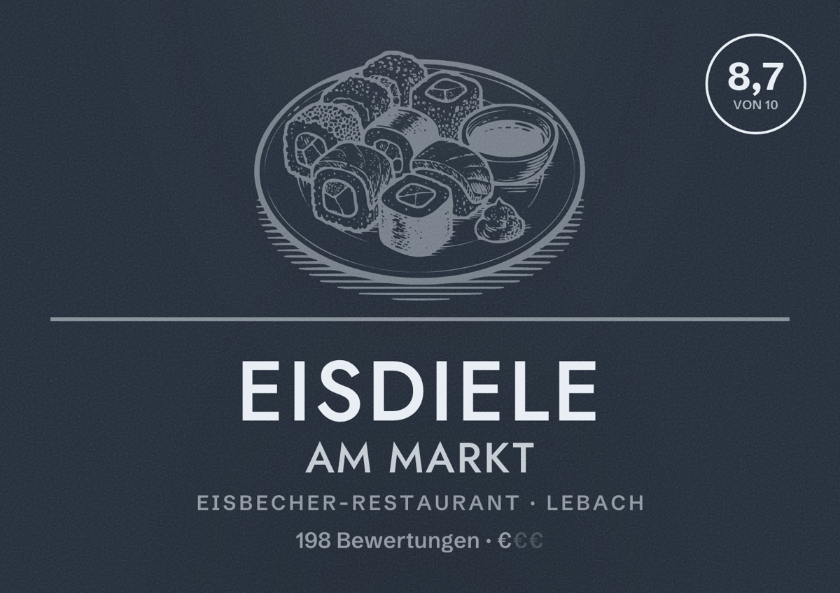 Illustriertes Poster von Eisdiele Am Markt, Eisbecher-Restaurant in Lebach: Bewertung 8,7 von 10 aus 198 Bewertungen, Preisniveau €