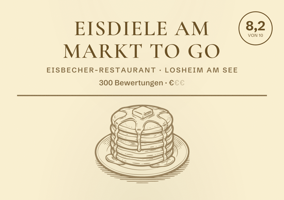 Illustriertes Poster von Eisdiele am Markt to Go, Eisbecher-Restaurant in Losheim am See: Bewertung 8,2 von 10 aus 300 Bewertungen, Preisniveau €