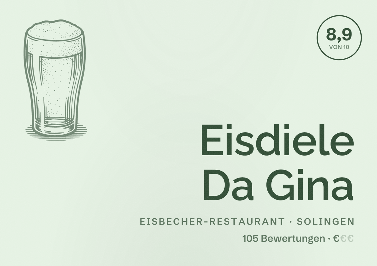 Illustriertes Poster von Eisdiele Da Gina, Eisbecher-Restaurant in Solingen: Bewertung 8,9 von 10 aus 105 Bewertungen, Preisniveau €