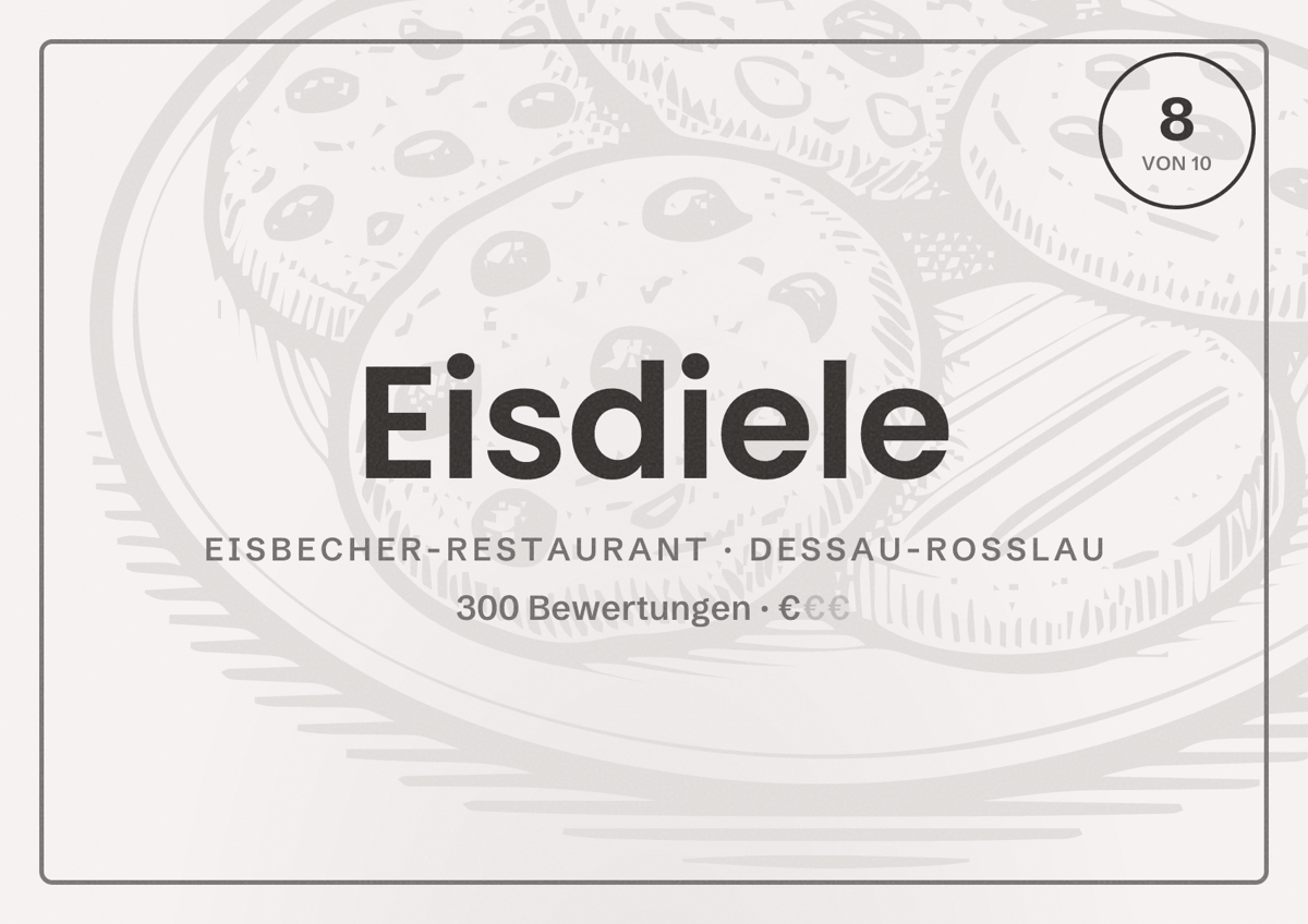 Illustriertes Poster von Eisdiele, Eisbecher-Restaurant in Dessau-Roßlau: Bewertung 8 von 10 aus 300 Bewertungen, Preisniveau €