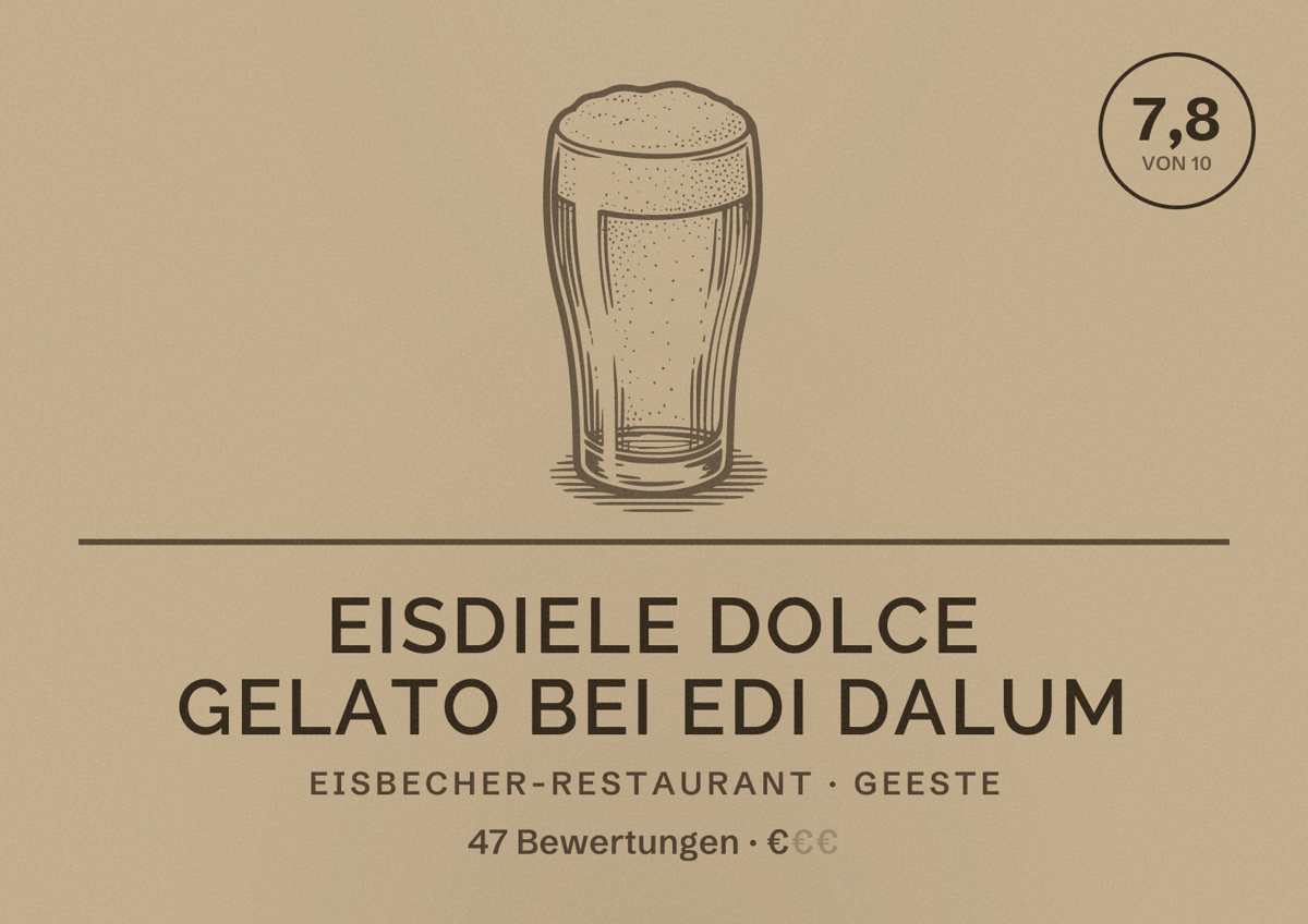 Illustriertes Poster von Eisdiele Dolce Gelato bei Edi Dalum, Eisbecher-Restaurant in Geeste: Bewertung 7,8 von 10 aus 47 Bewertungen, Preisniveau €