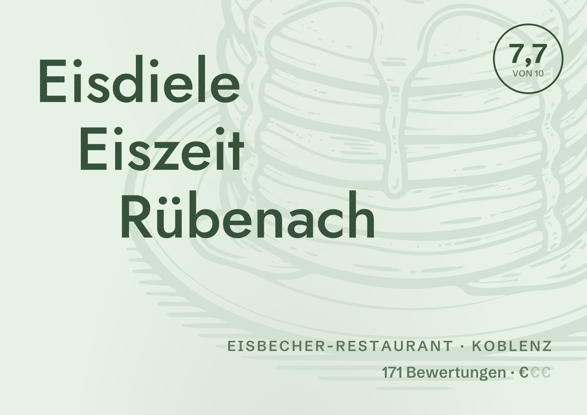 Illustriertes Poster von Eisdiele Eiszeit Rübenach, Eisbecher-Restaurant in Koblenz: Bewertung 7,7 von 10 aus 171 Bewertungen, Preisniveau €