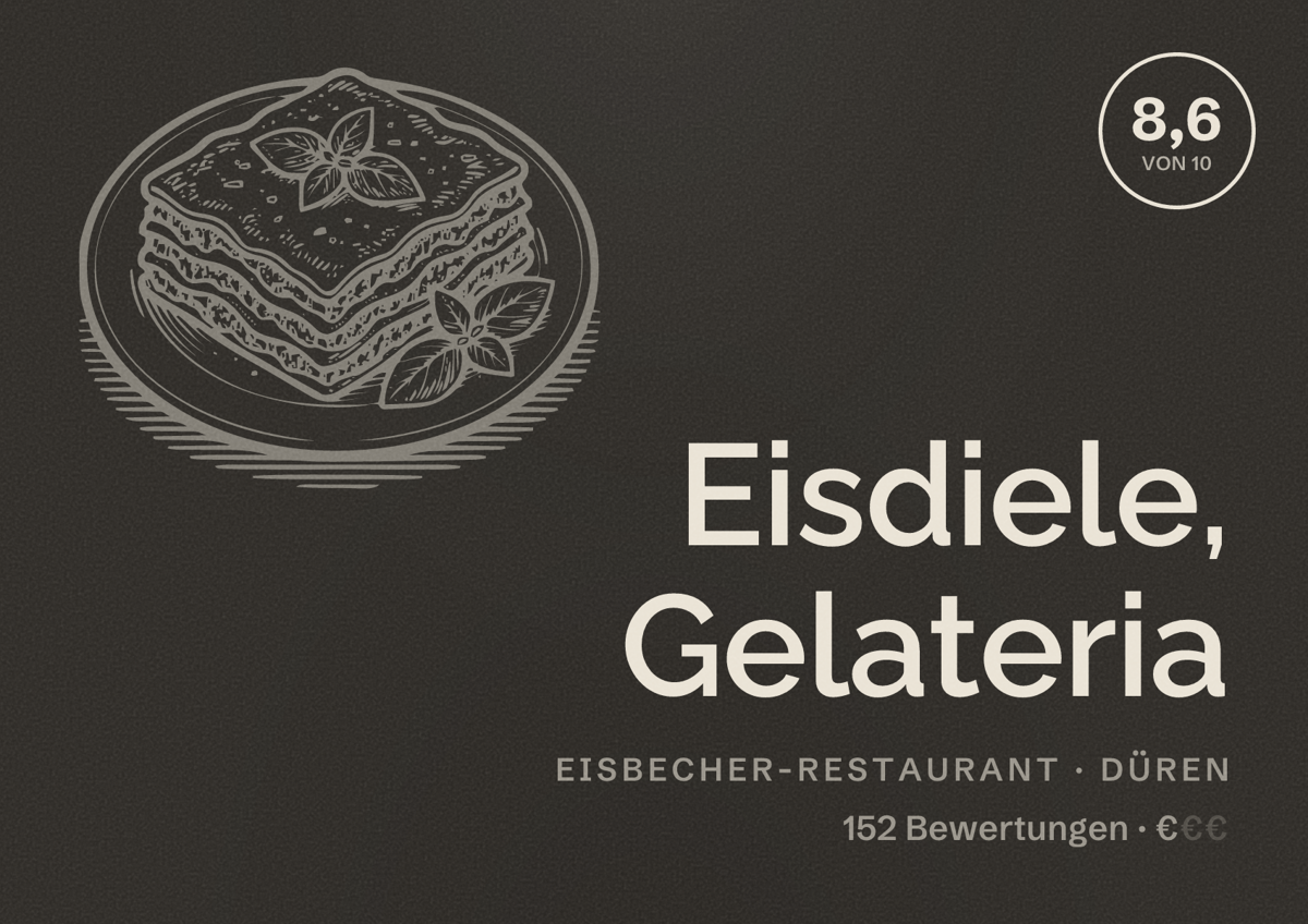 Illustriertes Poster von Eisdiele, Gelateria, Eisbecher-Restaurant in Düren: Bewertung 8,6 von 10 aus 152 Bewertungen, Preisniveau €