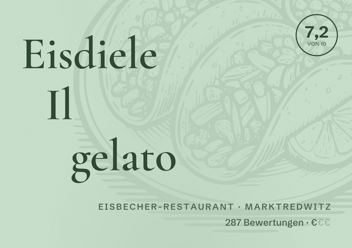 Illustriertes Poster von Eisdiele Il gelato, Eisbecher-Restaurant in Marktredwitz: Bewertung 7,2 von 10 aus 287 Bewertungen, Preisniveau €