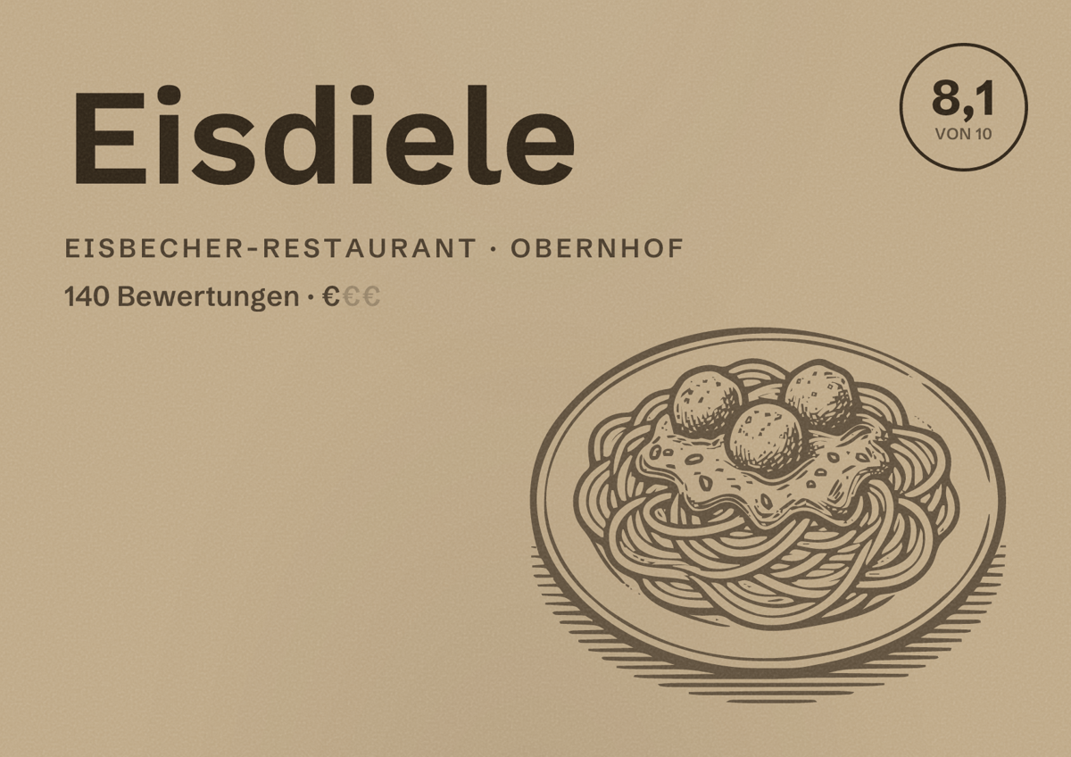 Illustriertes Poster von Eisdiele, Eisbecher-Restaurant in Obernhof: Bewertung 8,1 von 10 aus 140 Bewertungen, Preisniveau €