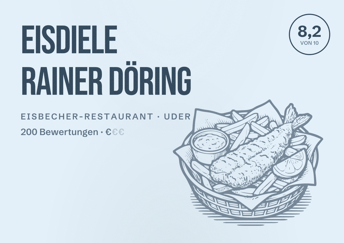 Illustriertes Poster von Eisdiele Rainer Döring, Eisbecher-Restaurant in Uder: Bewertung 8,2 von 10 aus 200 Bewertungen, Preisniveau €