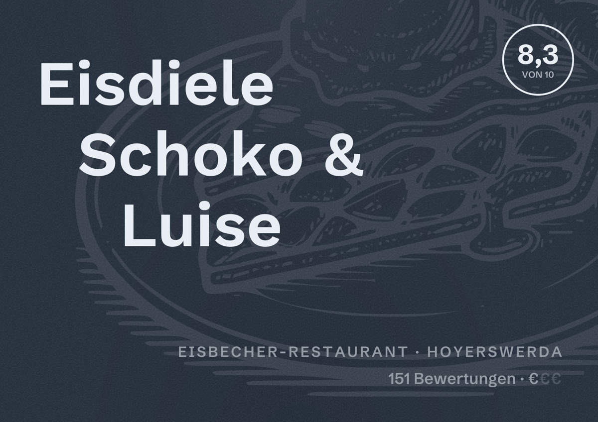 Illustriertes Poster von Eisdiele Schoko & Luise, Eisbecher-Restaurant in Hoyerswerda: Bewertung 8,3 von 10 aus 151 Bewertungen, Preisniveau €