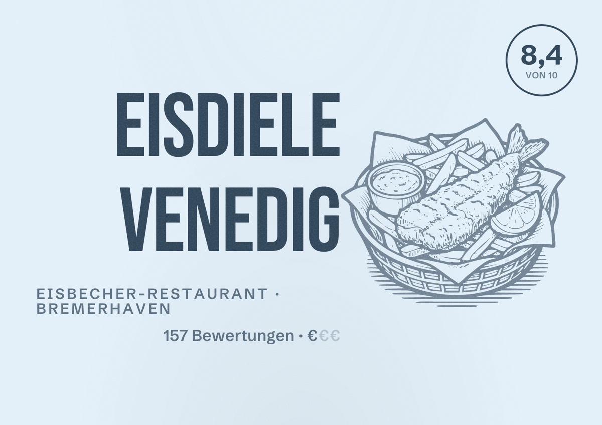 Illustriertes Poster von Eisdiele Venedig, Eisbecher-Restaurant in Bremerhaven: Bewertung 8,4 von 10 aus 157 Bewertungen, Preisniveau €