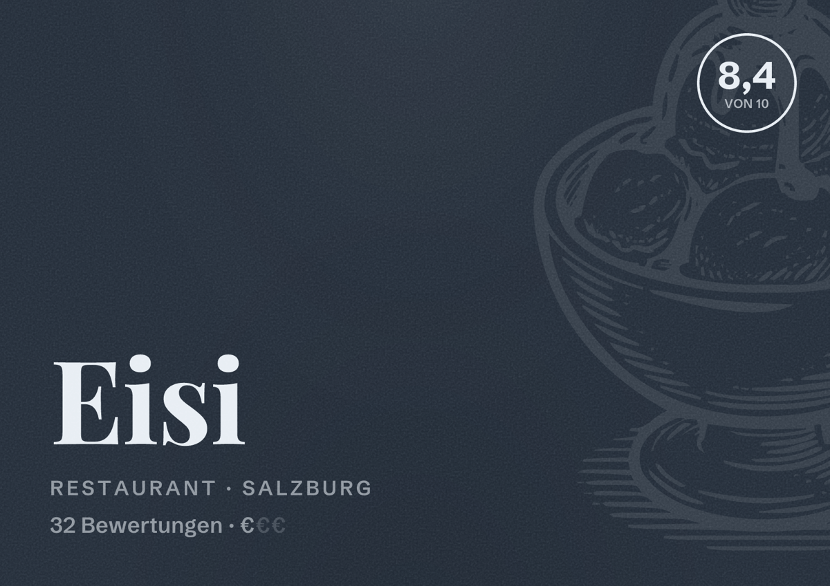 Illustriertes Poster von Eisi, Restaurant in Salzburg: Bewertung 8,4 von 10 aus 32 Bewertungen, Preisniveau €