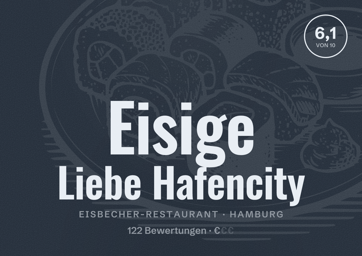Illustriertes Poster von Eisige Liebe Hafencity, Eisbecher-Restaurant in Hamburg: Bewertung 6,1 von 10 aus 122 Bewertungen, Preisniveau €