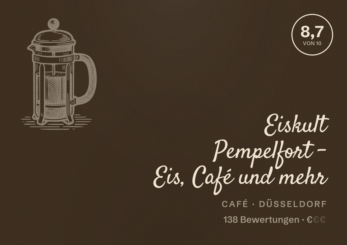 Illustriertes Poster von Eiskult Pempelfort – Eis, Café und mehr, Café in Düsseldorf: Bewertung 8,7 von 10 aus 138 Bewertungen, Preisniveau €