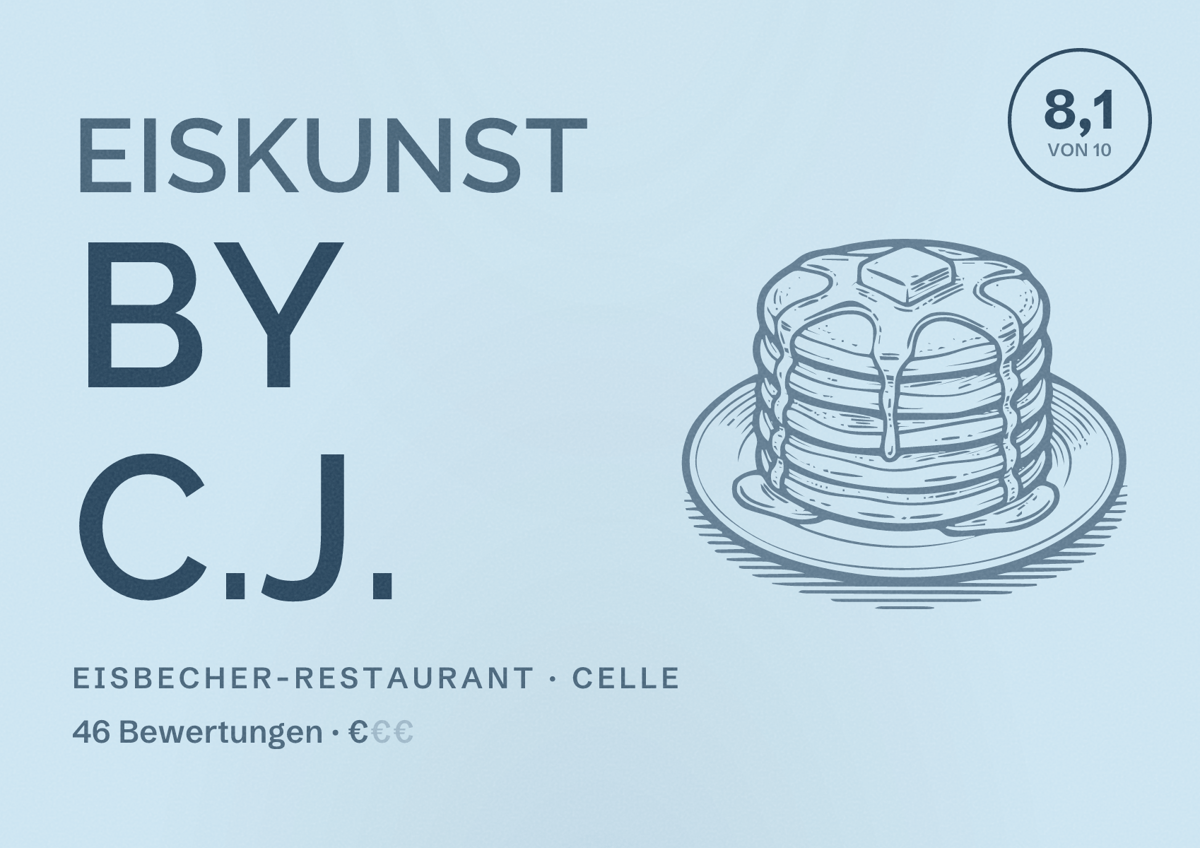 Illustriertes Poster von eisKunst by c.j., Eisbecher-Restaurant in Celle: Bewertung 8,1 von 10 aus 46 Bewertungen, Preisniveau €