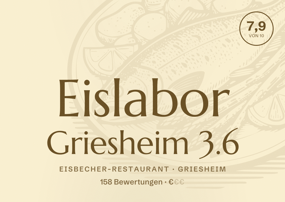 Illustriertes Poster von Eislabor Griesheim 3.6, Eisbecher-Restaurant in Griesheim: Bewertung 7,9 von 10 aus 158 Bewertungen, Preisniveau €