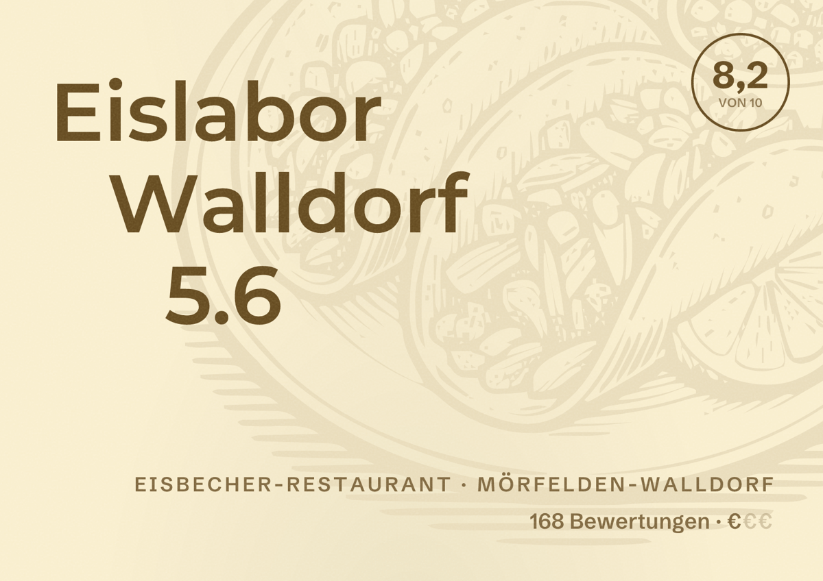 Illustriertes Poster von Eislabor Walldorf 5.6, Eisbecher-Restaurant in Mörfelden-Walldorf: Bewertung 8,2 von 10 aus 168 Bewertungen, Preisniveau €