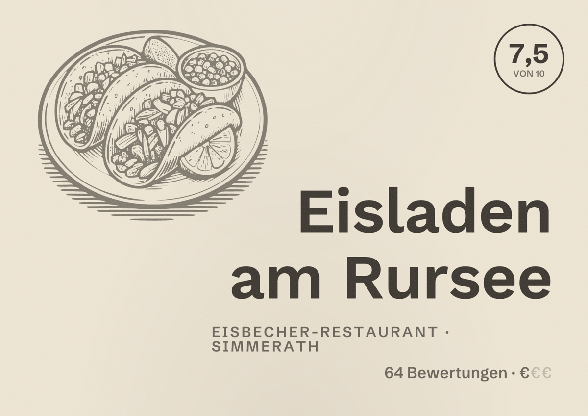 Illustriertes Poster von Eisladen am Rursee, Eisbecher-Restaurant in Simmerath: Bewertung 7,5 von 10 aus 64 Bewertungen, Preisniveau €