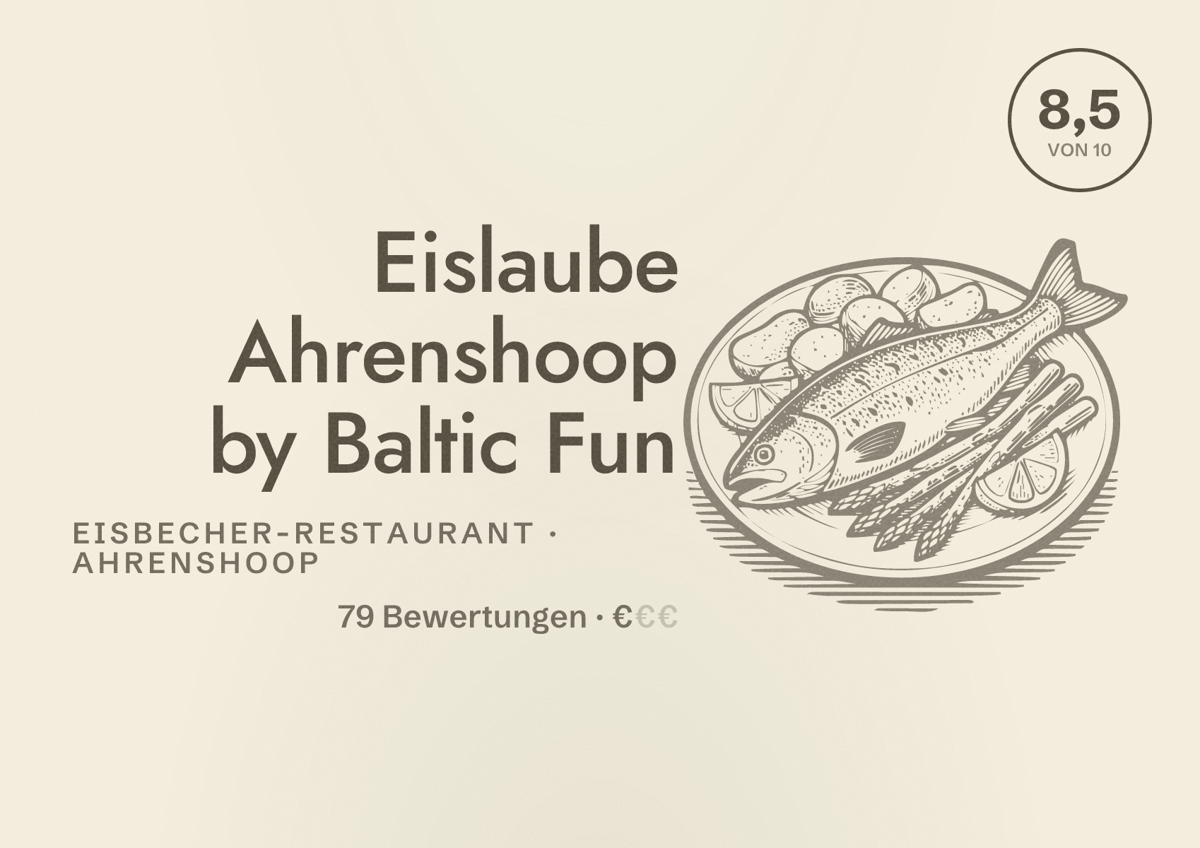 Illustriertes Poster von Eislaube Ahrenshoop by Baltic Fun, Eisbecher-Restaurant in Ahrenshoop: Bewertung 8,5 von 10 aus 79 Bewertungen, Preisniveau €